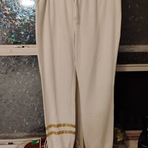 White Jogger Pants with Gold Stripes